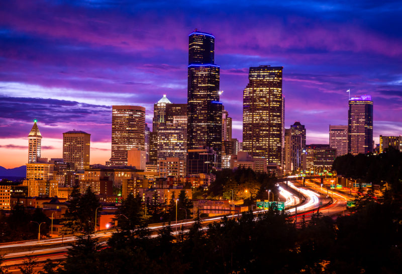 Downtown Seattle at sunset