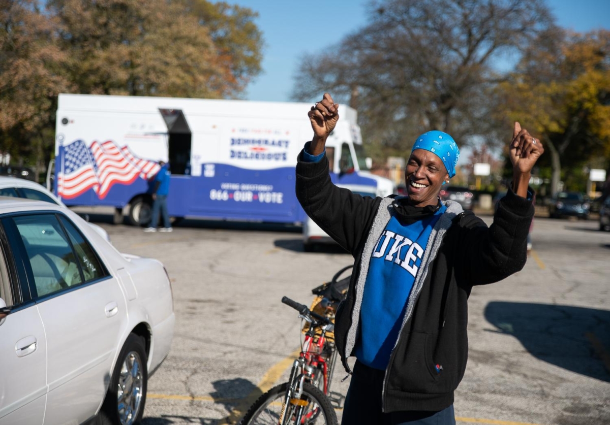 Voters brought music and danced on Election Day 2020 at the Zelma Watson George Community Center in Cleveland, Ohio on November 3, 2020.